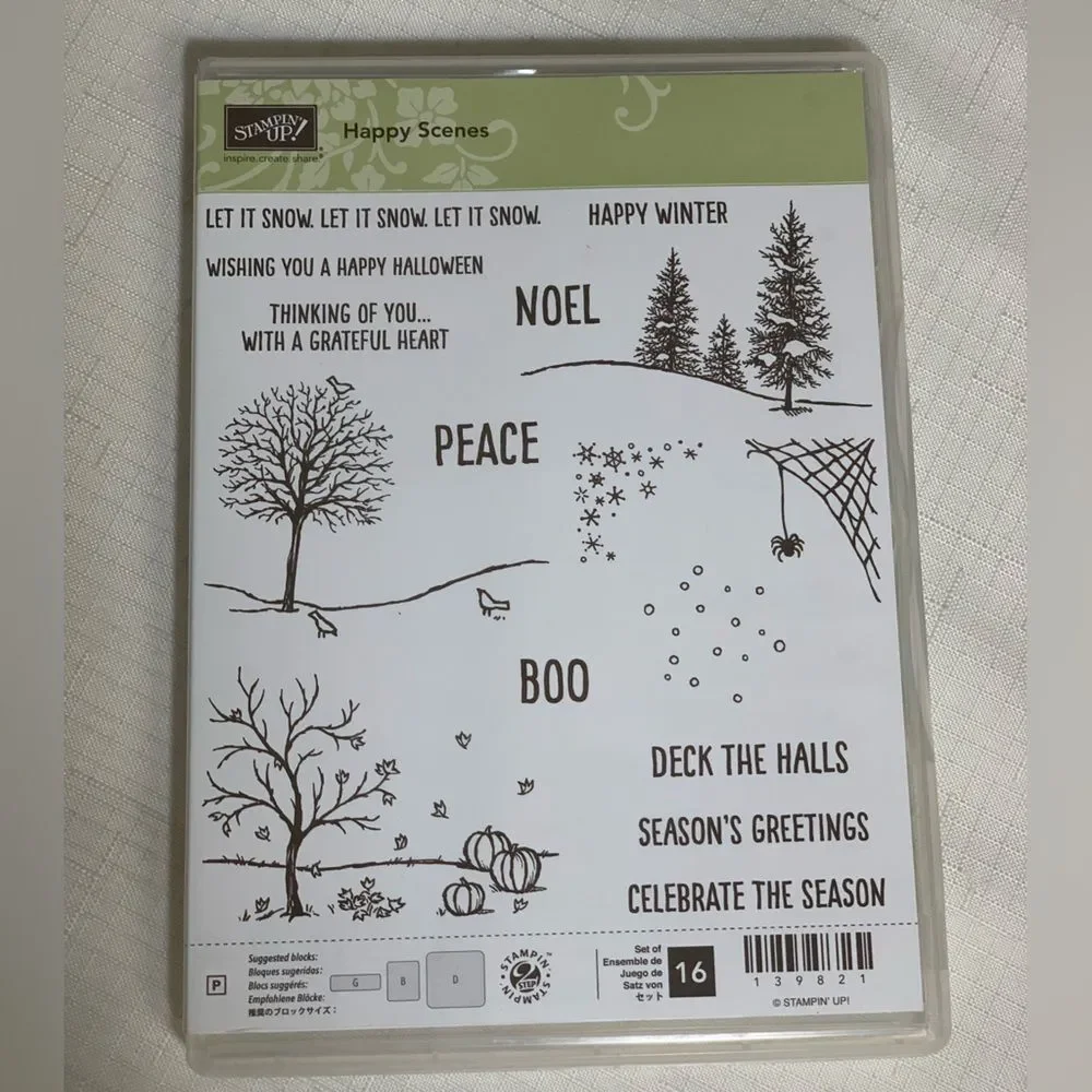 NWOT Stampin up Happy Scenes Set 16 Winter Seasons Tree Halloween Christmas Card